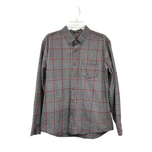Eddie Bauer Shirt Mens L Classic Fit Black Red Plaid Flannel Cotton Used